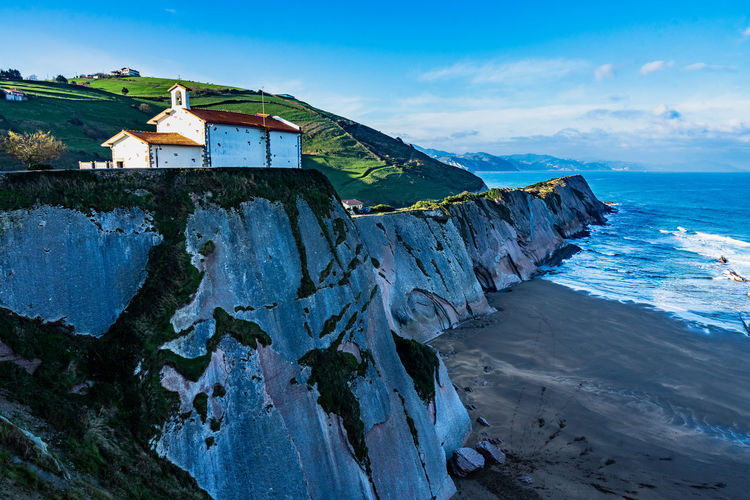 San telmo chapel on the top of the cliffs overlooking the atlantic ocean, zumaia, basque country