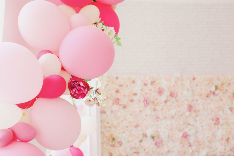 Directly above shot of pink balloons on table