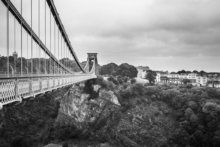 Landscape, monochrome fine art image of the iconic clifton suspension bridge in bristol, uk. 