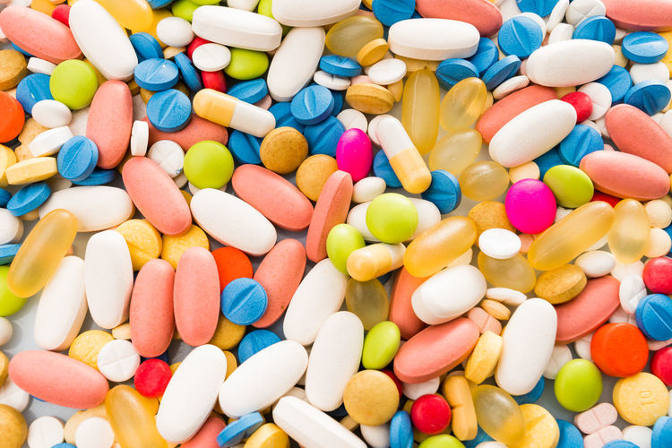Close-up of multi colored pills
