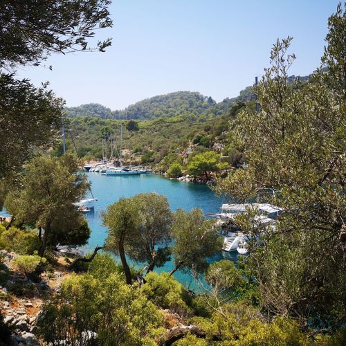 Scenic view of lake against clear sky