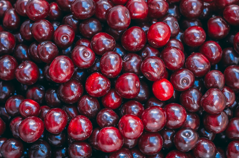 Full frame shot of cherries for sale at market