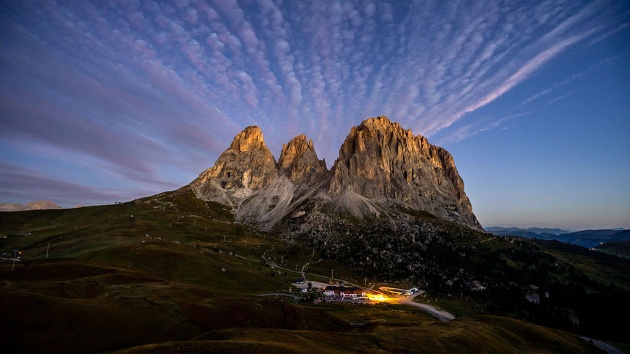 Giau pass at night high alpine pass, passo giau popular travel destination in dolomites, italy