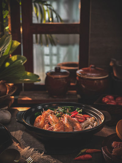 Close-up of food on table