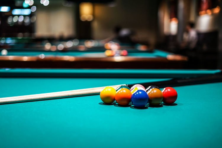 Close-up of balls on pool table