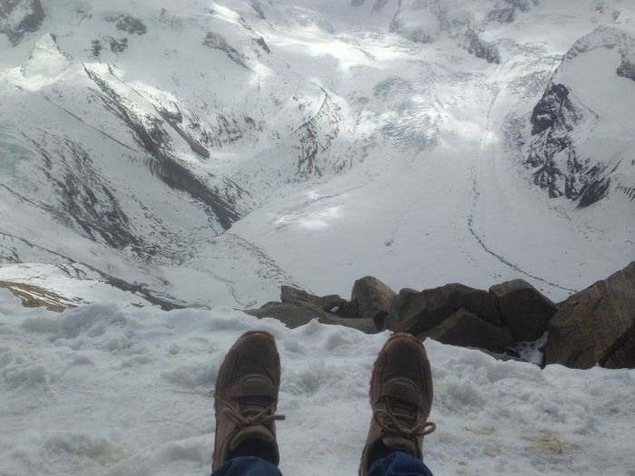 Low section of person on snowcapped mountain