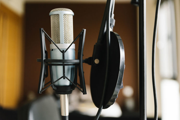 Close-up of microphone at studio