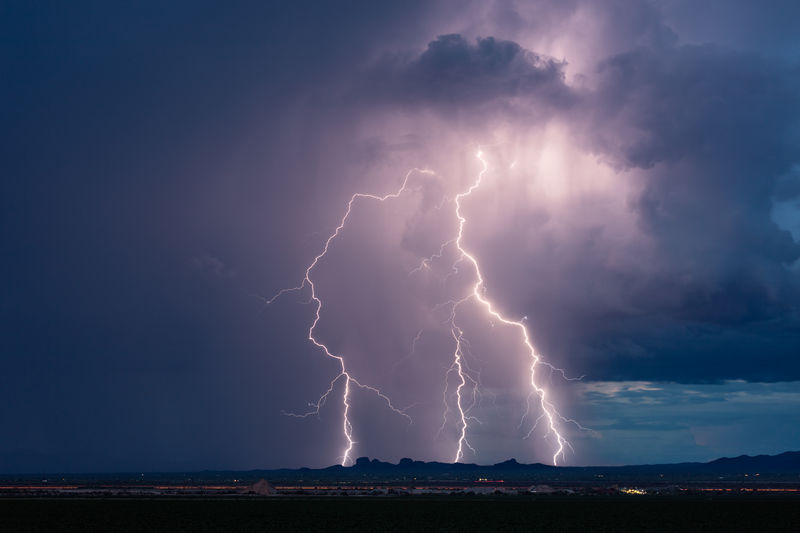 Intense lightning strikes from a monsoon thunderstorm near tucson, arizona
