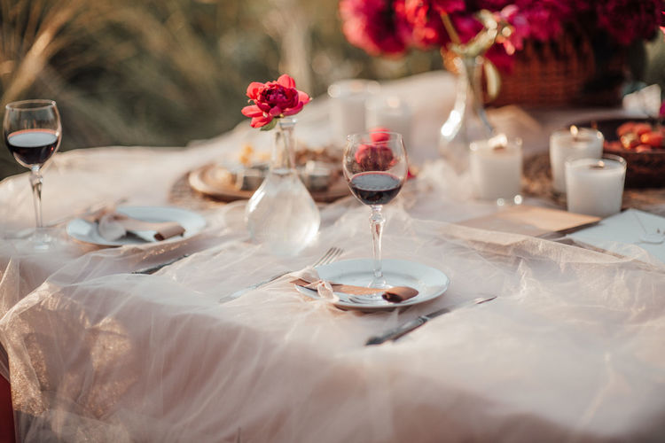 Ice cream in glass on table