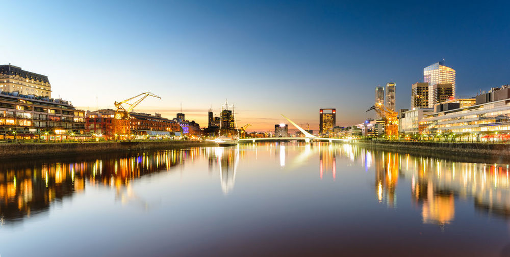 View of puerto madero against clear sky at dusk