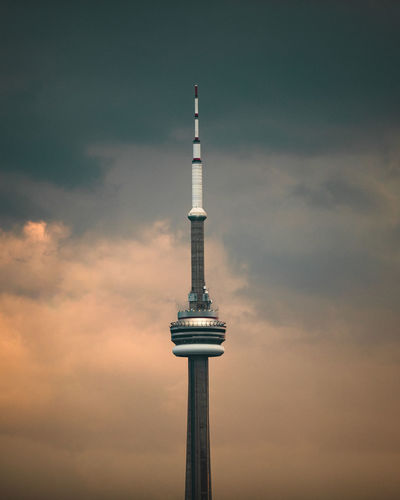 Low angle view of cn tower toronto against sky