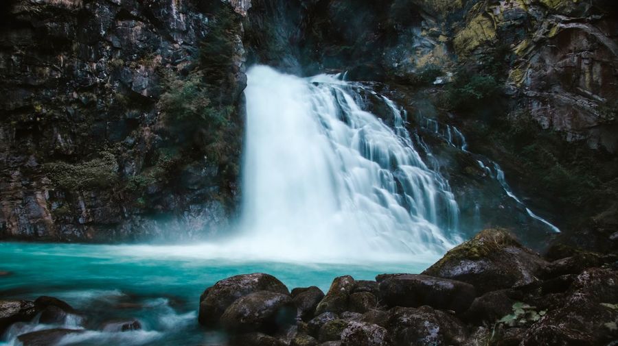 Long exposure image of waterfall in forest