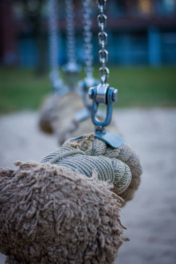 Close-up of chain hanging outdoors