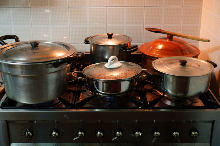 Pots on stove in the kitchen