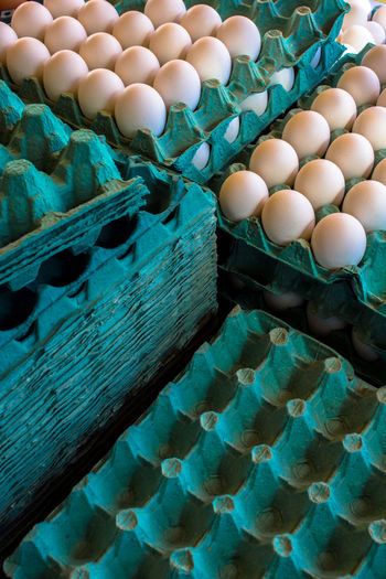 Eggs in the paper package on stall at the street fair in brazil