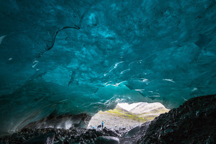 Interior of turquoise ice cave