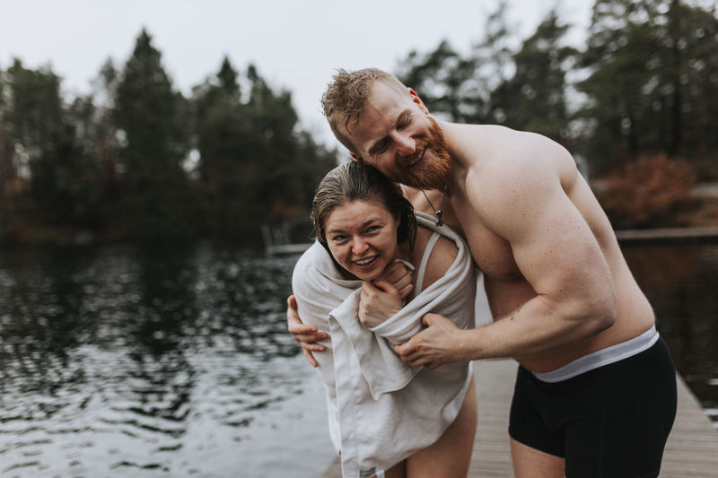 Happy couple at lake