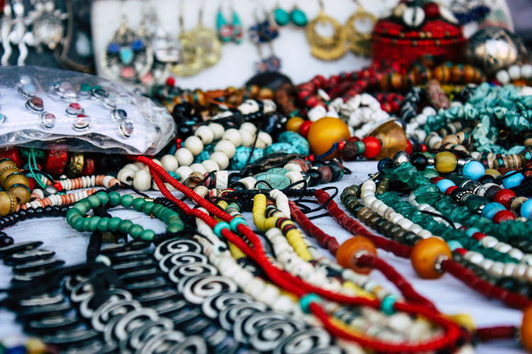 Close-up of jewelries for sale in market