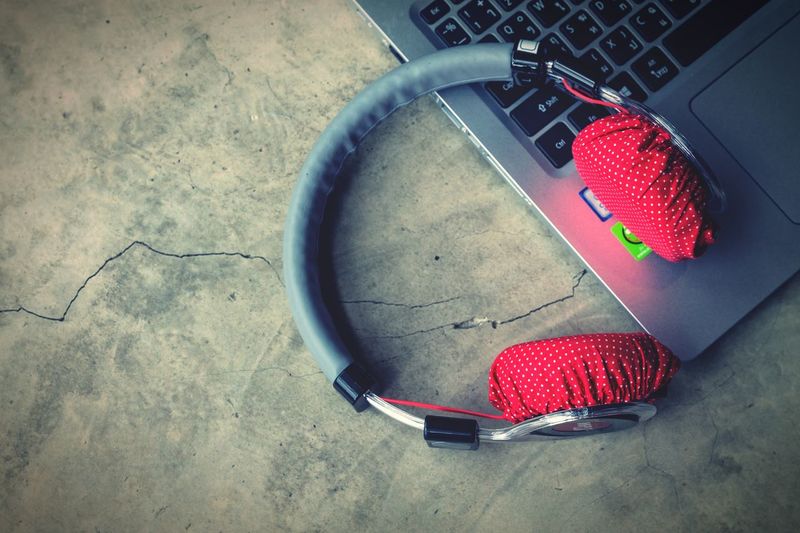 High angle view of laptop on table
