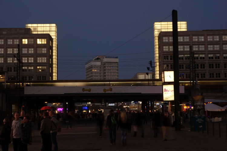 Illuminated buildings in city at night