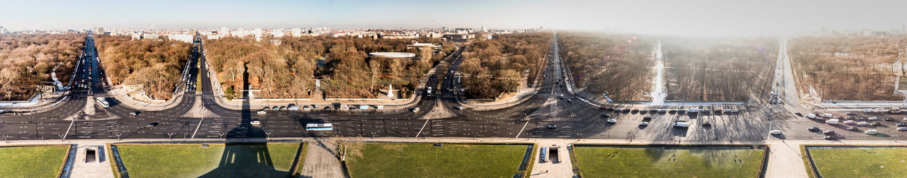 Panoramic shot of roads in city against sky