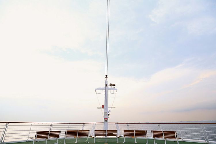 Helipad on cruise ship against sky