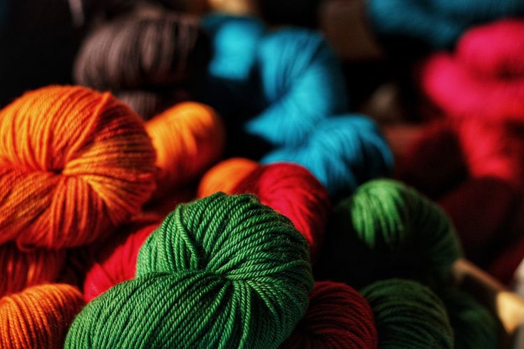 Full frame shot of multi coloured yarn. 