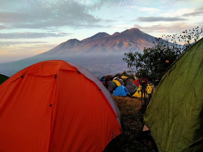 Camping ground view in penanggungan mountain , indonesia