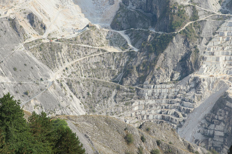 High angle view of carrara marble quarry.