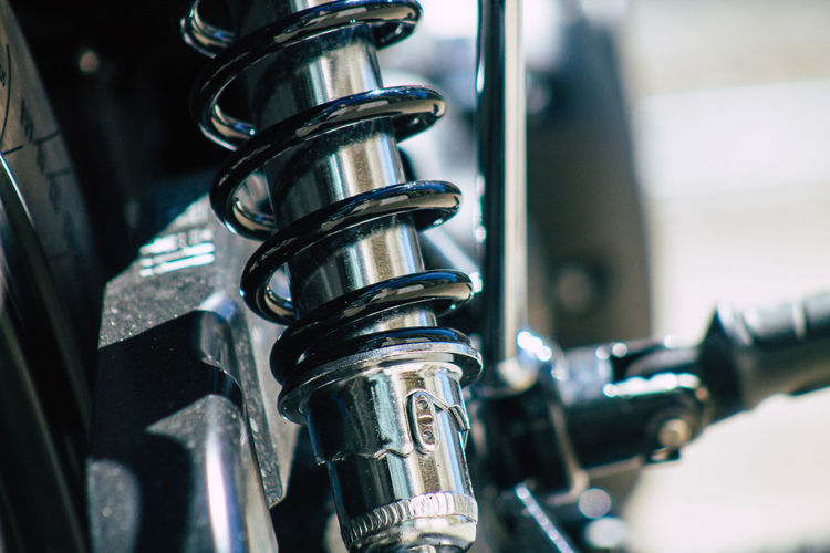 Close-up of motorcycle shock absorber