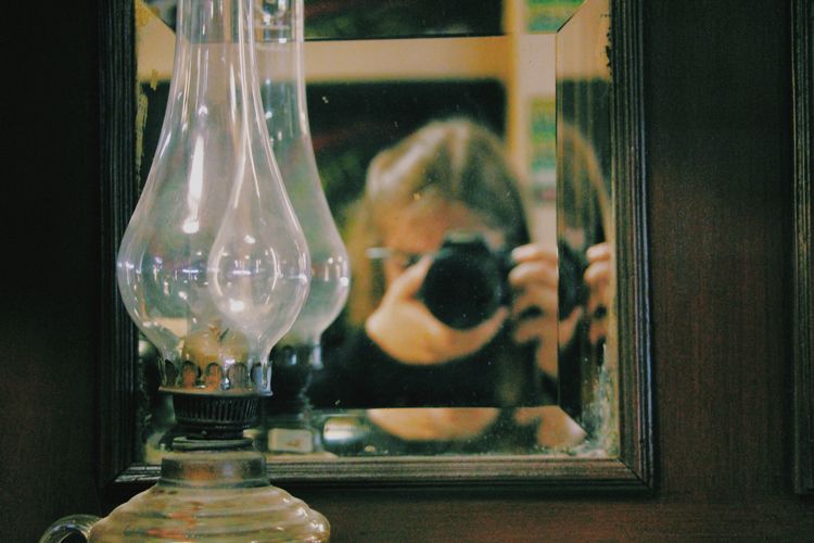 Selfie in vintage mirror