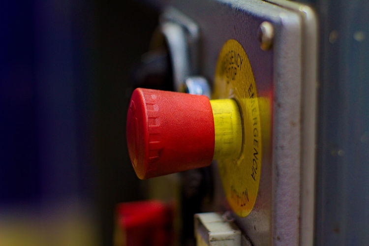 Close-up of emergency push button