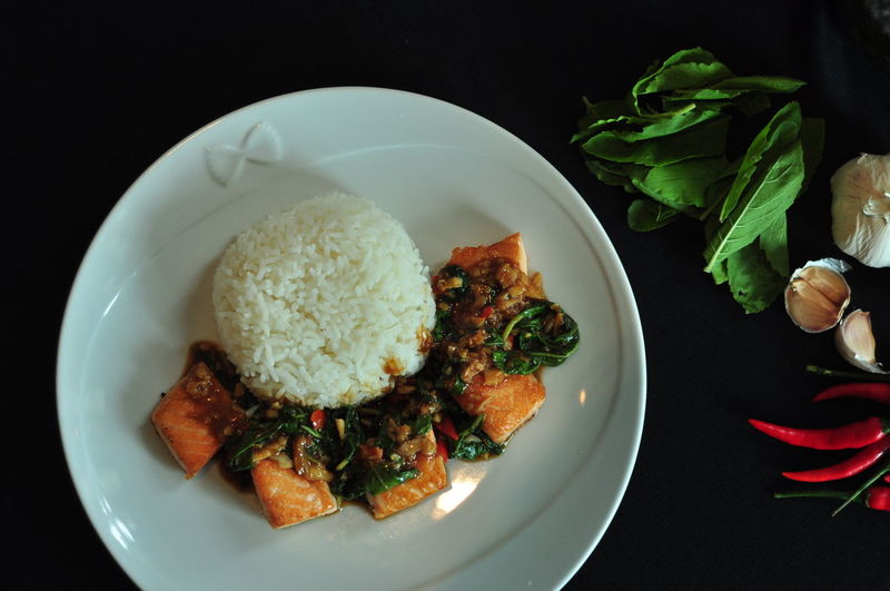 Close-up of food served in plate