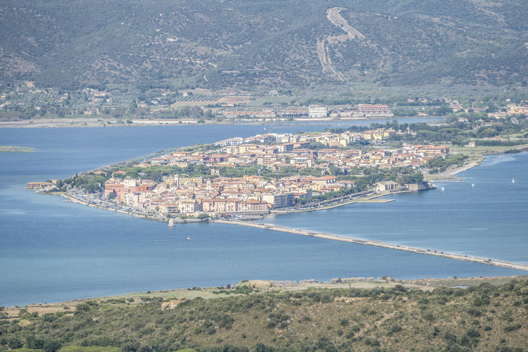 Aerial view of the lagoon of orbetello