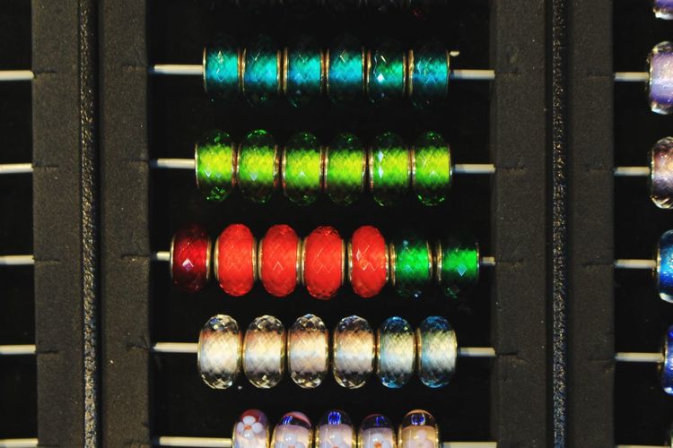 Close-up of multi colored candies in row
