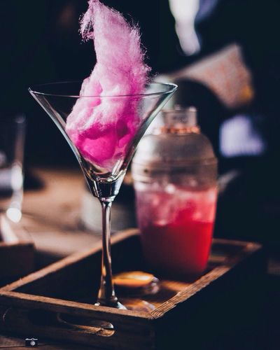 Cotton candy in martini glass