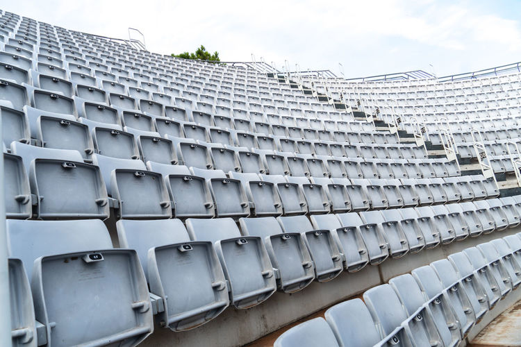 Empty tiered stadium bleachers