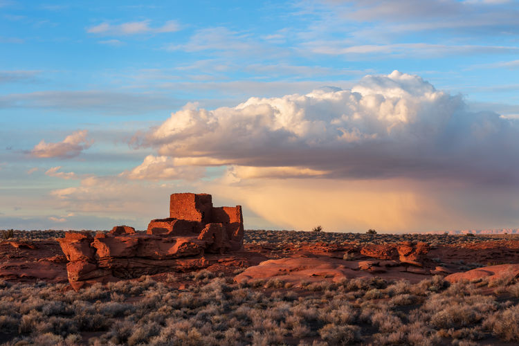 Wukoki ruin at sunset in wupatki national monument, arizona.