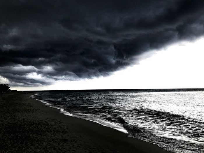 Scenic view of sea against storm clouds