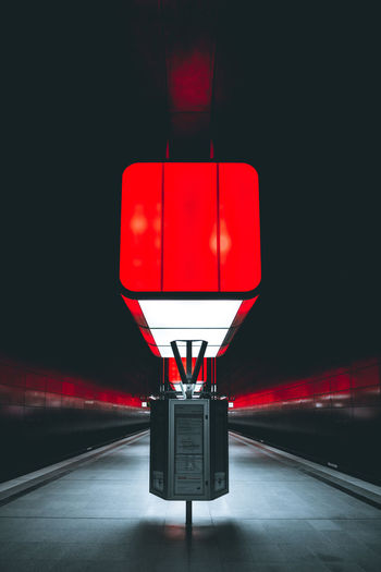 Illuminated subway station platform