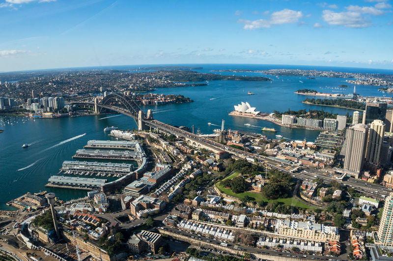 Aerial view of sydney business district and suburbs. urban aerial photo panorama