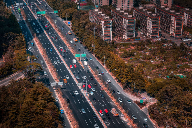 High angle view of traffic on city street