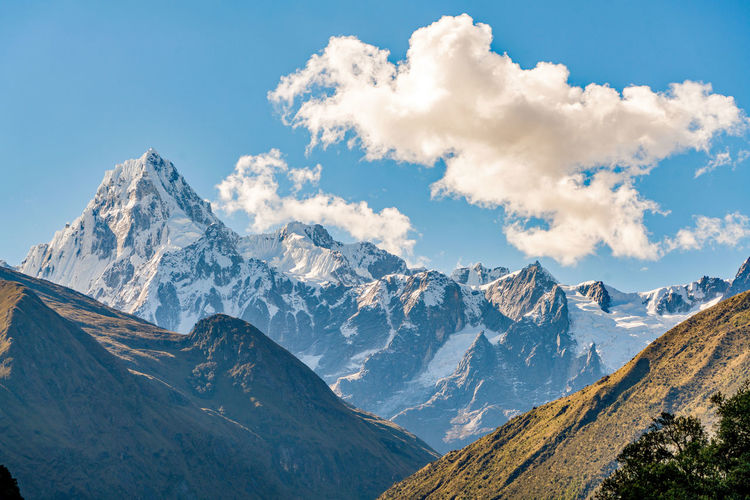 Scenic view of snowcapped mountains against sky
