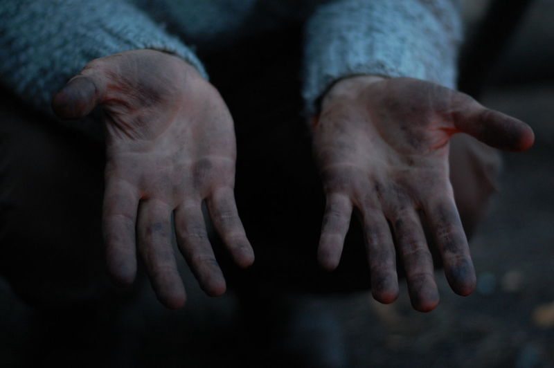 Close-up of dirty hands