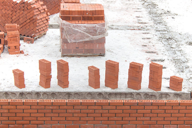 High angle view of brick wall