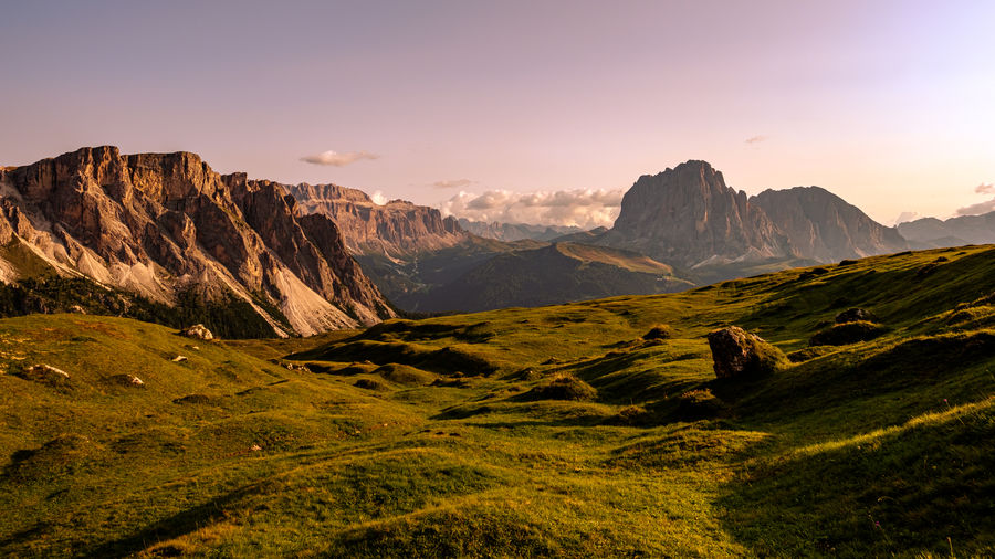 Scenic view dolomites during sunset
