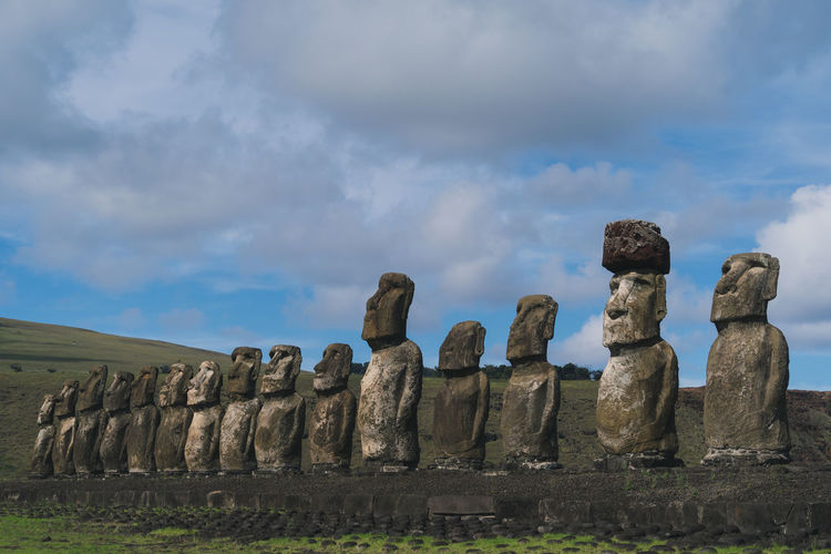 Row of moai statues in rapa nui