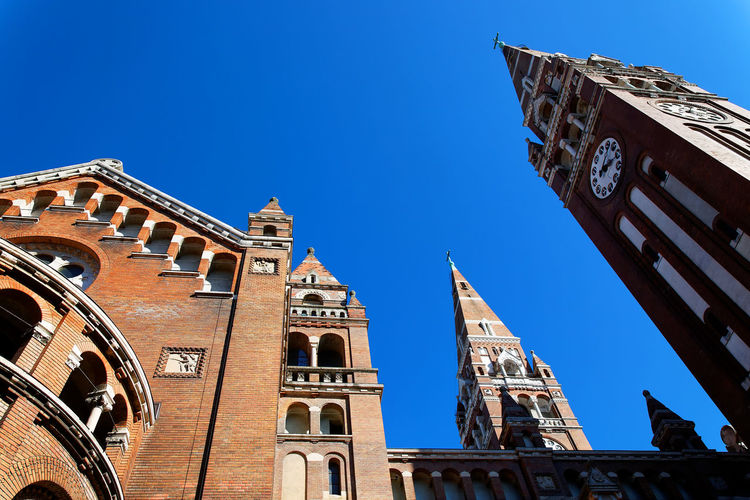 Low angle view of exterior of szeged cathedral