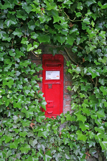 Red information sign on wall