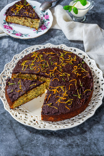 Orange and poppy seed cake with chocolate ganache